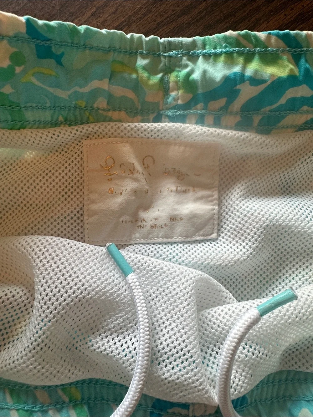 Lilly Pulitzer Turquoise, Aqua & White Printed Swim Shorts